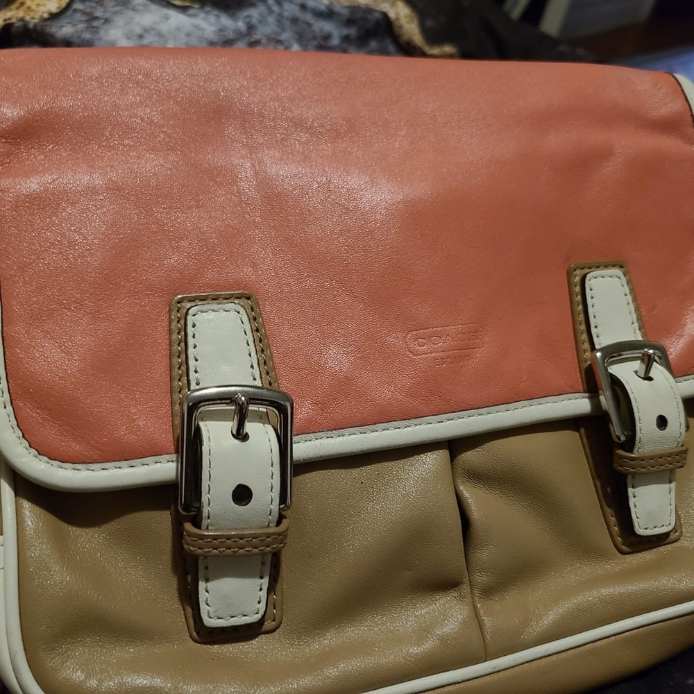 Coach Coral and Tan Crossbody Bag